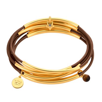 Urban Gypsy Armbänder - Dunkelbraun Leder matt vergoldet