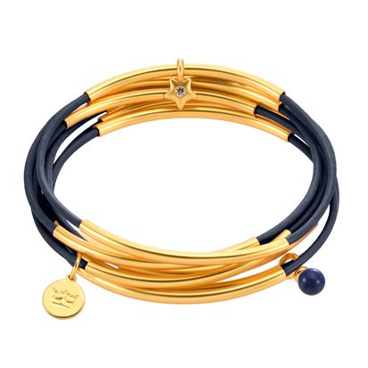 Urban Gypsy Bracelets - Dark blue leather matt gold plated