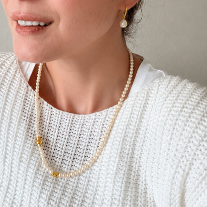 Essentials Hippie Bracelet & Necklace - Freshwater Pearls matt gold plated