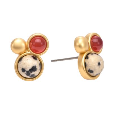 Pia Earstuds - Red agate & dalmatian matt silver plated