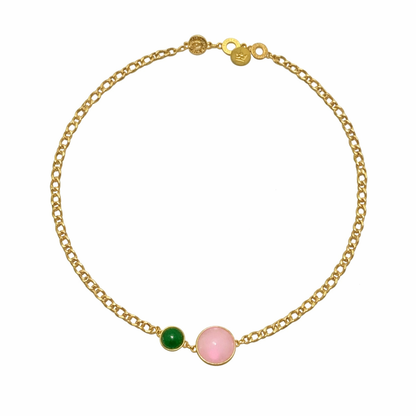 Stone Duet Necklace - Rosequartz & Greenquartz matte gold plated