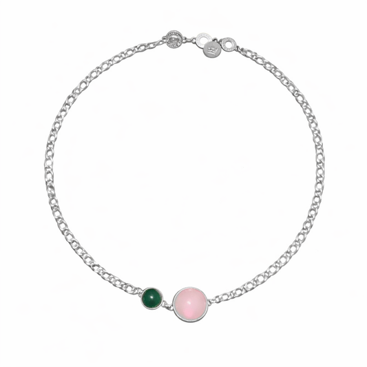 Stone Duet Necklace - Rosequartz & Greenquartz matte silver plated