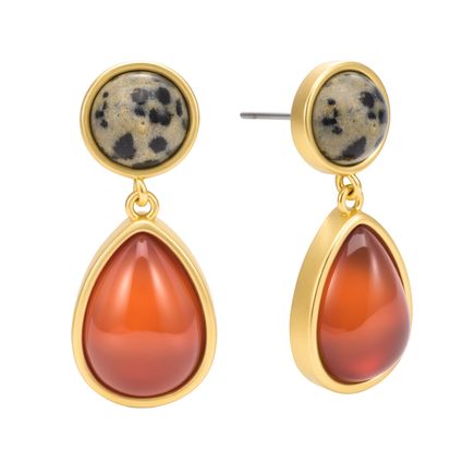 Pia Earrings - Red agate & dalmatian matt gold plated