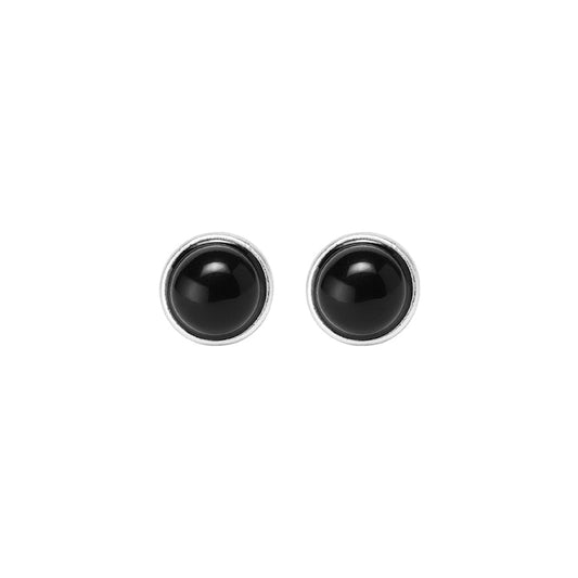 Essentials be Chic Ohrstecker matt versilbert mit schwarzem Achat