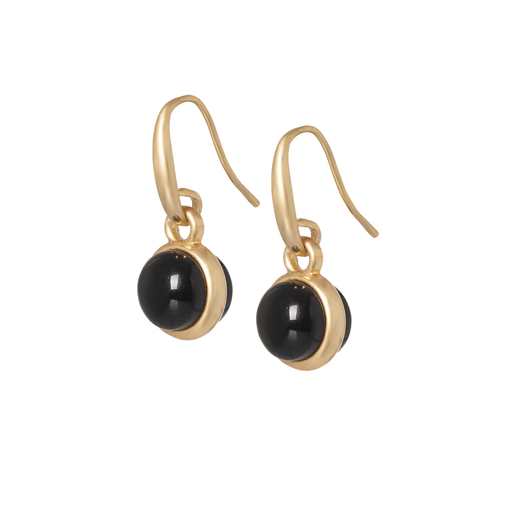 Essentials Cherry earrings with Black Agate matt gold plated