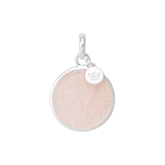 Essentials charm Disc Rose Quartz matt silver plated