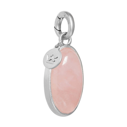Essentials Oval Charm - Rose Quartz matt silver plated