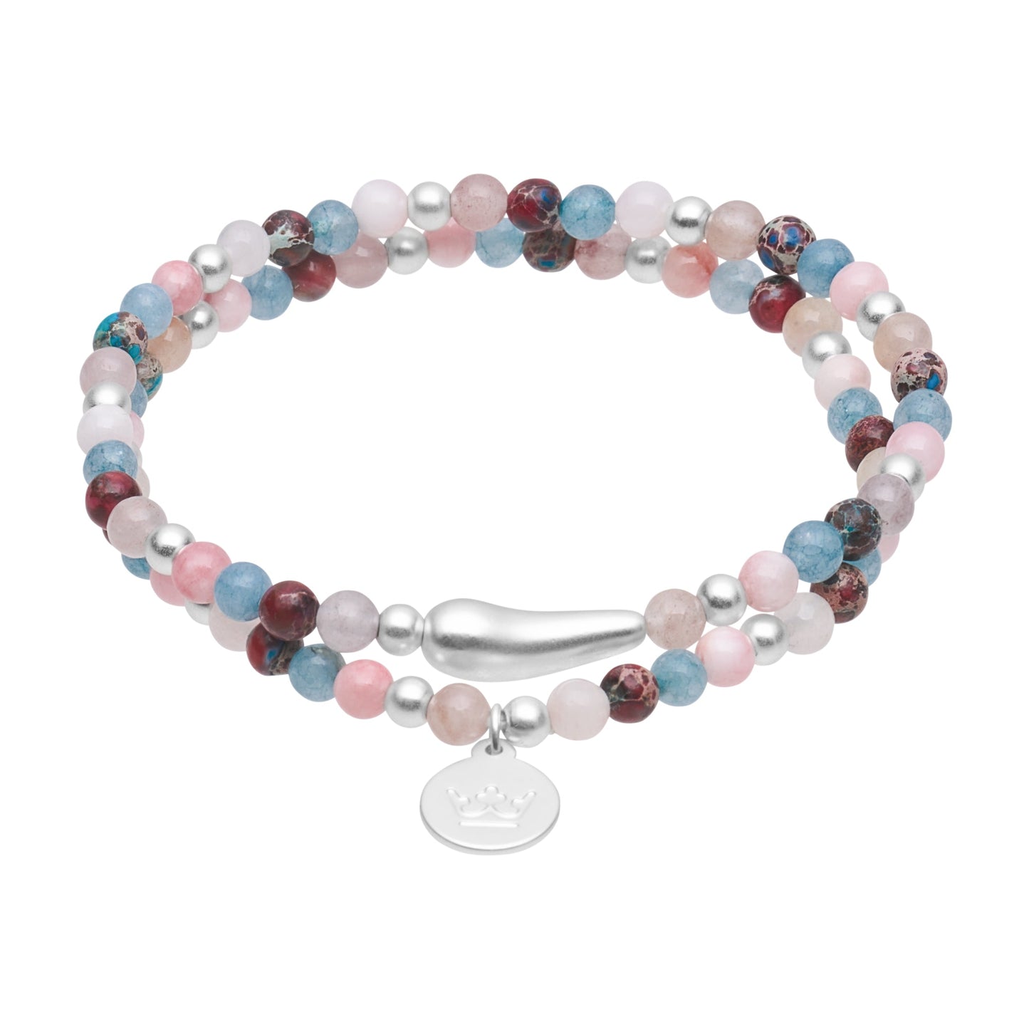 Gemstone addict double bracelet pastel multi matt silver plated