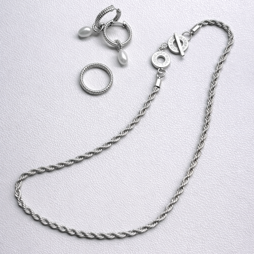 Amelie Twisted Pearl Hoops -  Matt silver plated