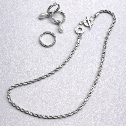 Amelie Twisted Pearl Hoops -  Matt silver plated