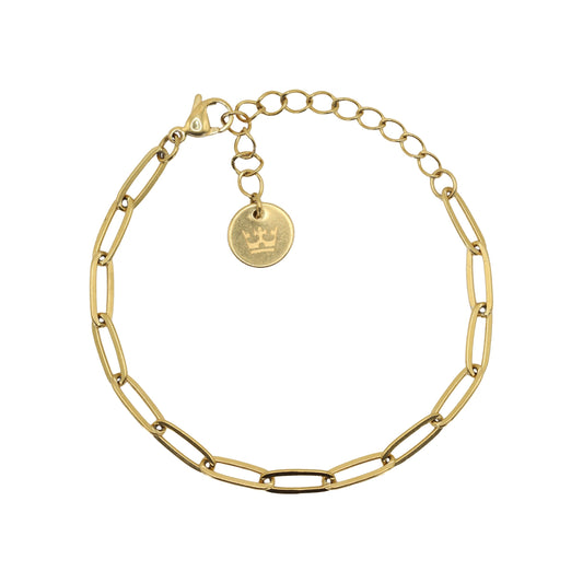 Oval paper clip bracelet shiny gold