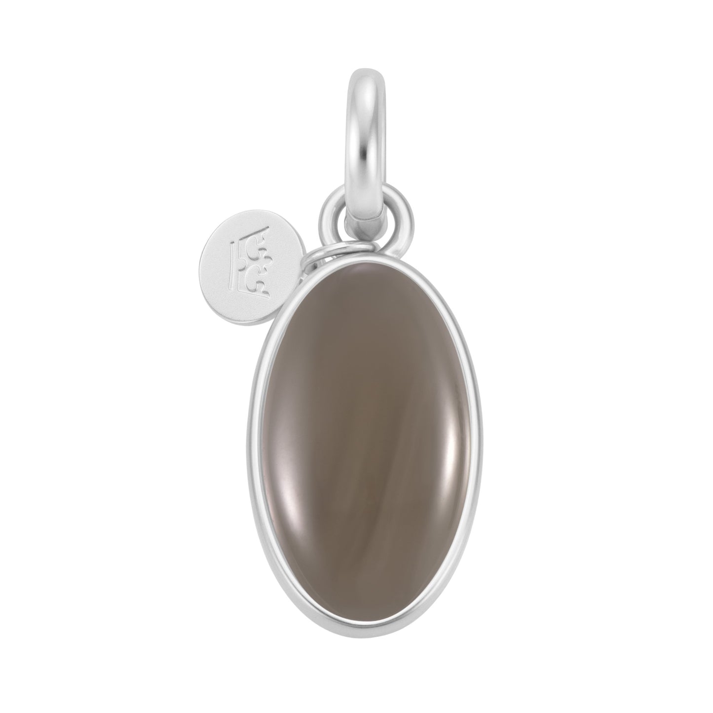 Essentials Oval Charm - Grey Agate matt silver plated