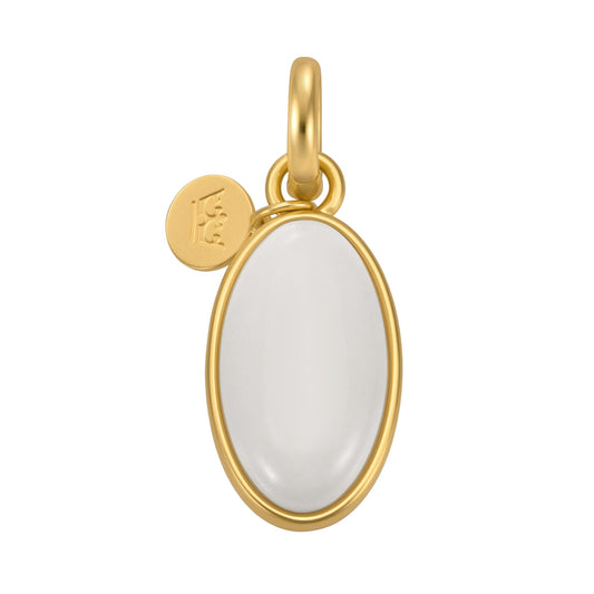 Essentials Oval Charm - Weiße Jade matt vergoldet 