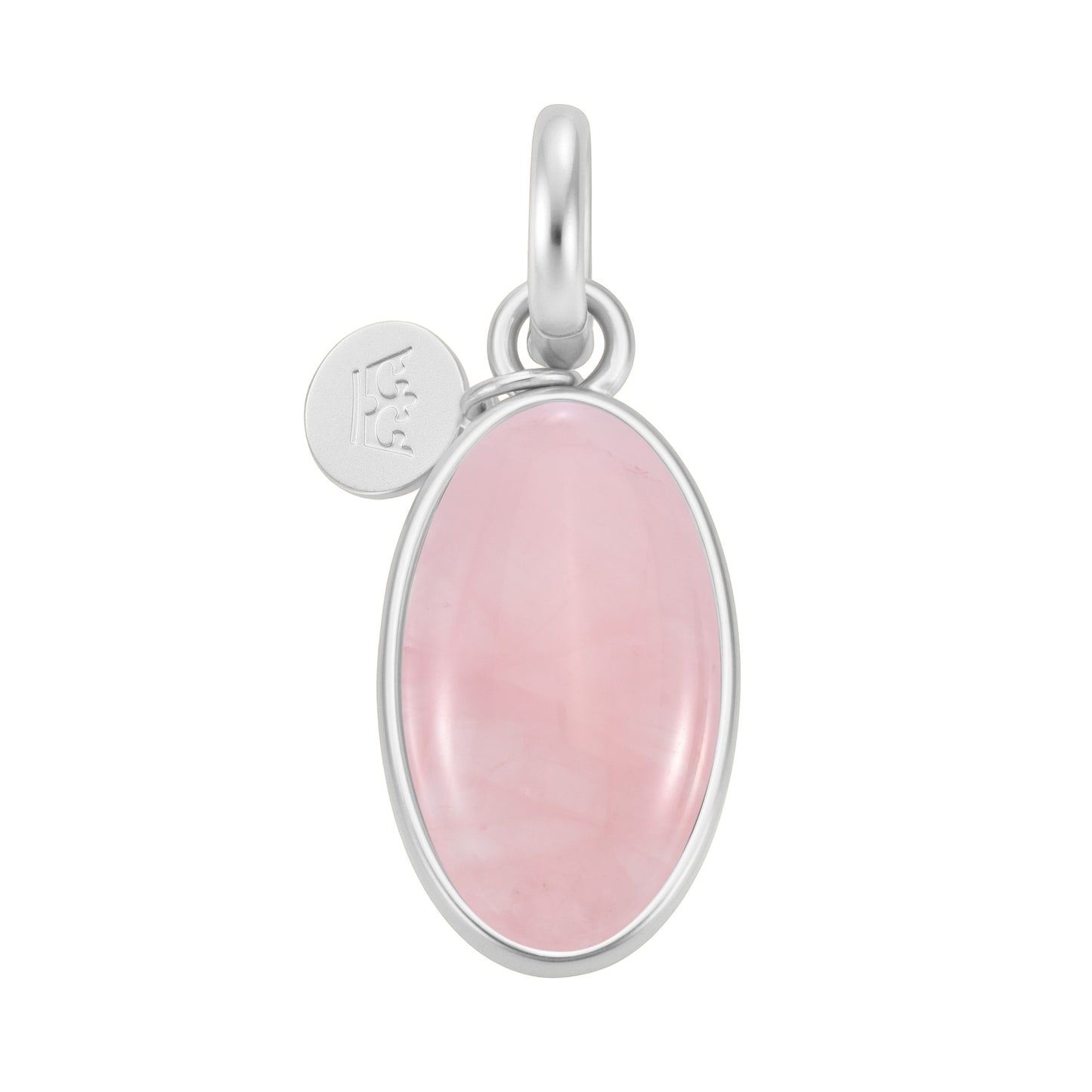 Essentials Oval Charm - Rose Quartz matt silver plated
