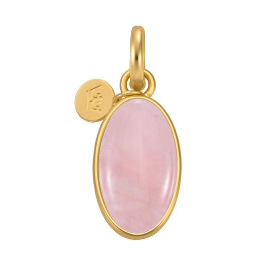 Essentials Oval Charm - Rose Quartz matt gold plated