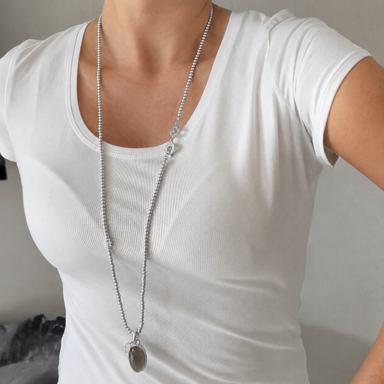 Essentials new Boho Necklace - Matt silver plated - 90 CM