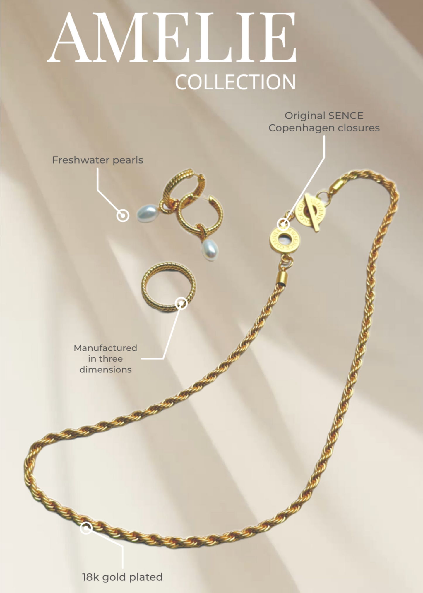 Amelie Twisted Pearl Hoops -  Matt gold plated