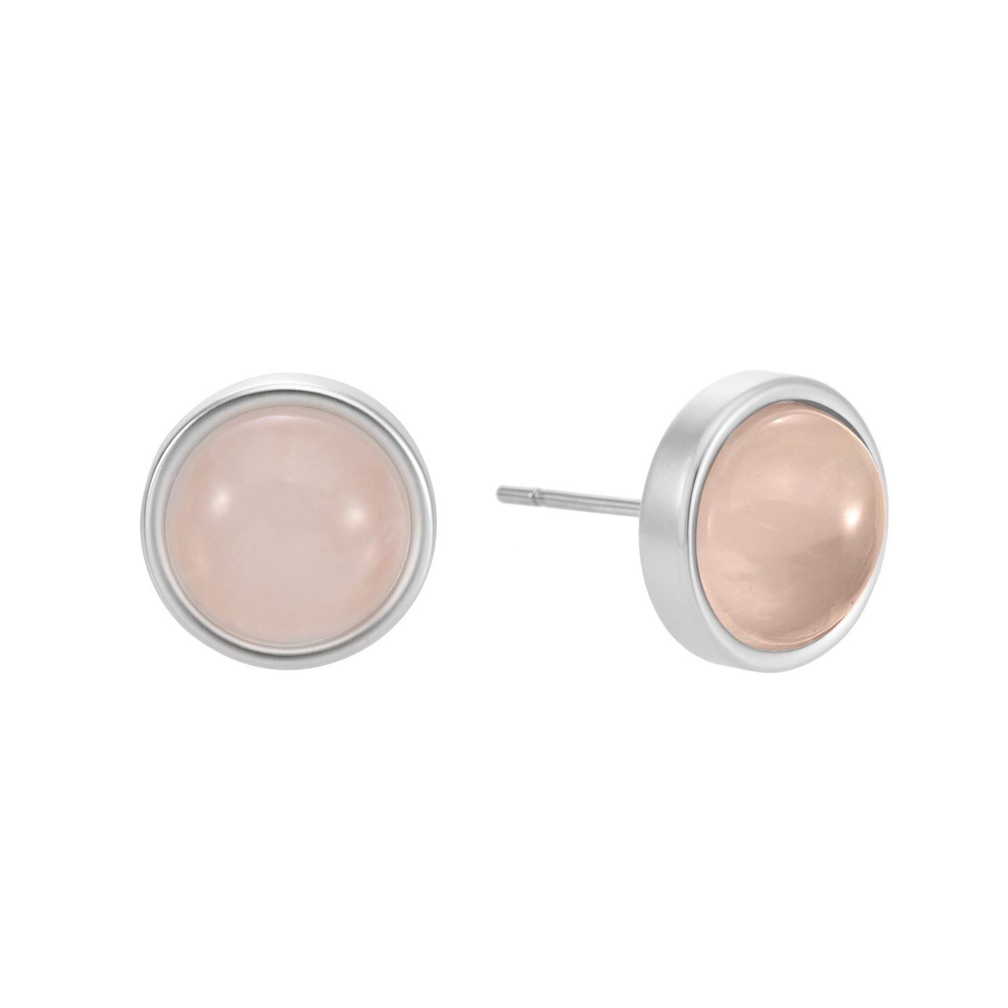 Essentials be Chic Ohrstecker-  matt versilbert mit Rosenquarz