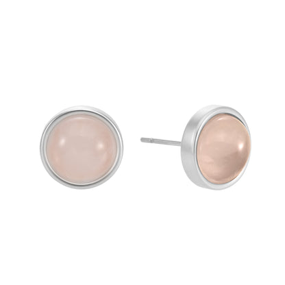 Essentials be Chic Ohrstecker-  matt versilbert mit Rosenquarz