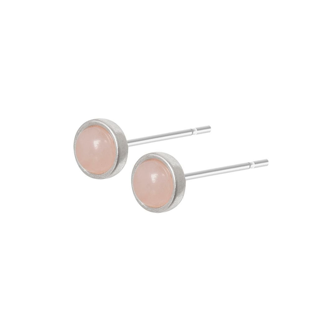 Essentials be Chic Ohrstecker-  matt versilbert mit Rosenquarz