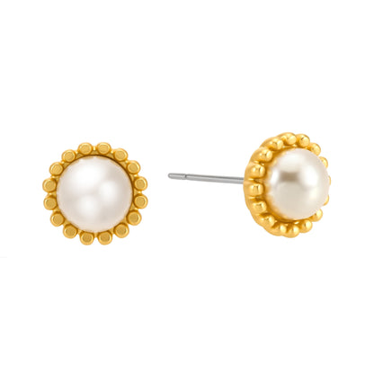 Essentials Flower - Stud earrings, freshwater pearls matte gold