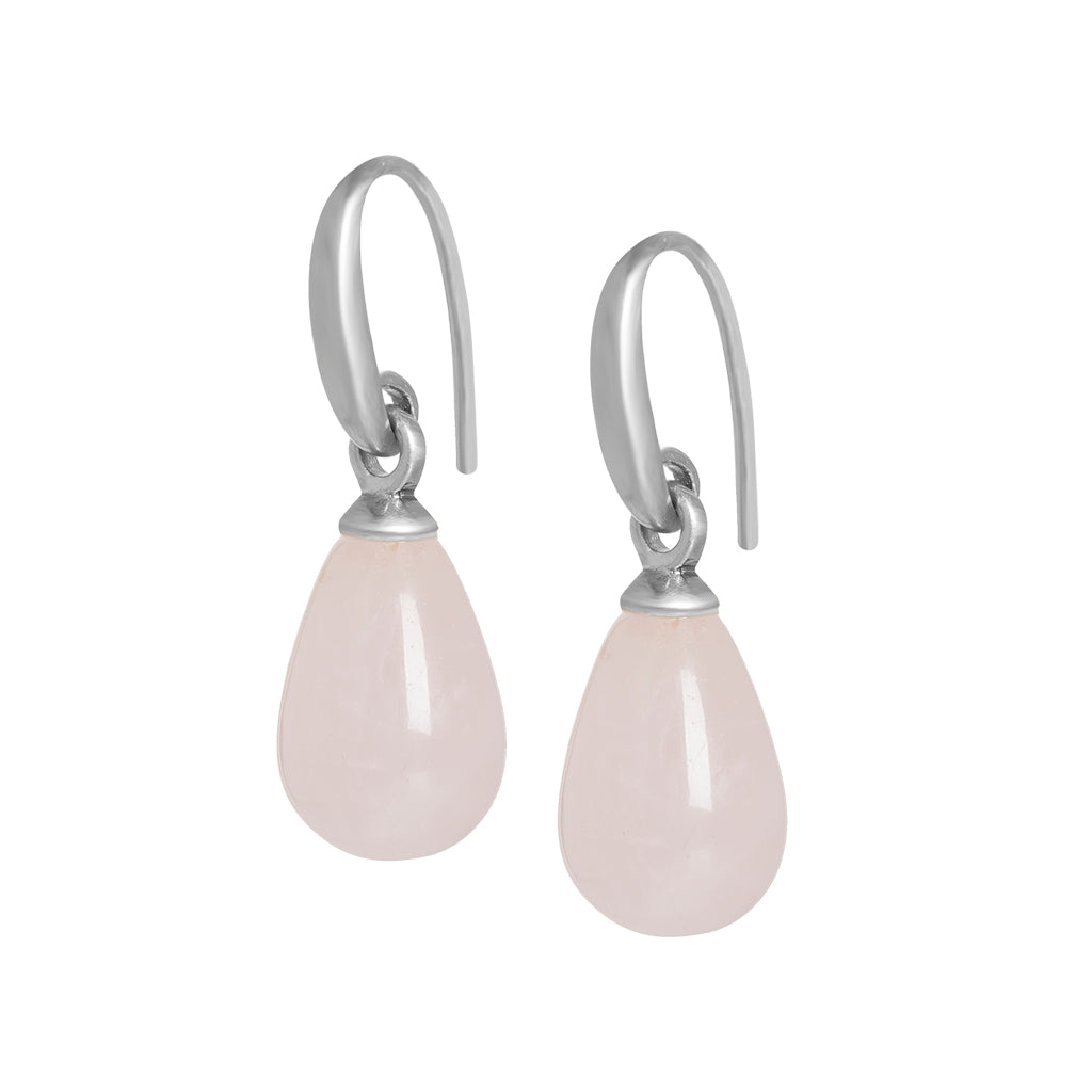 Essentials Aloha earrings with Rose Quartz matt silver plated
