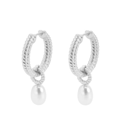 Amelie Twisted Pearl Hoops -  Matt silver plated