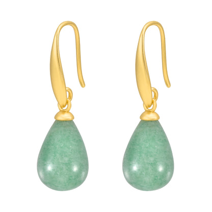 Drop earrings - Green jade matt gold plated