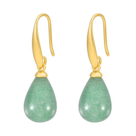 Drop Ohrringe - Aqua eingefärbte Jade matt vergoldet