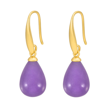 Drop earrings - Lavender dyed jade matt gold plated