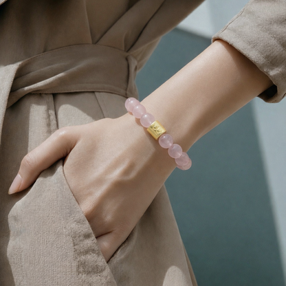 Gemstone Armband - Rosenquarz matt Gold