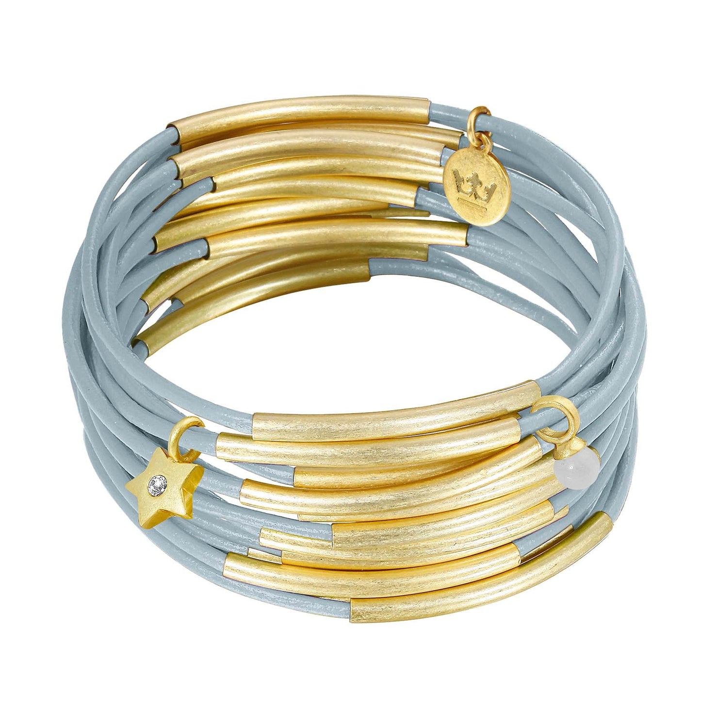 Urban Gypsy bracelets Sky Blue leather matt gold plated