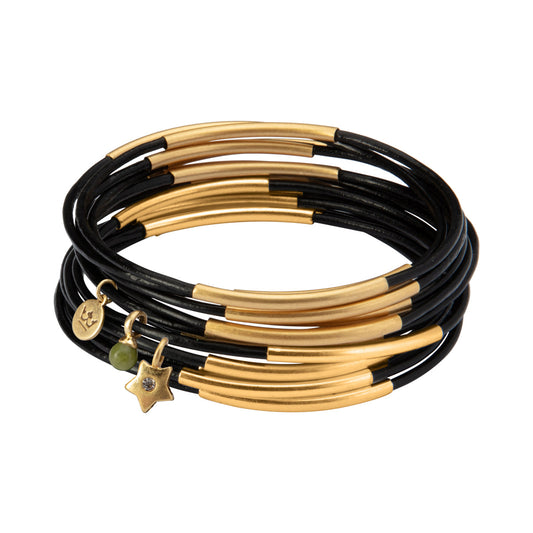 Urban Gypsy Armbänder Schwarzes Leder matt vergoldet