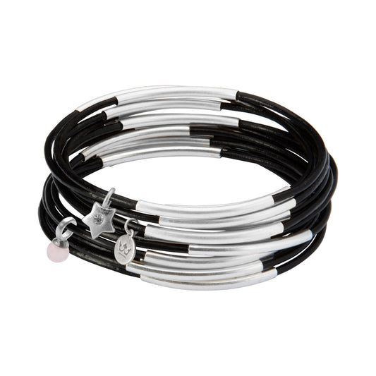 Urban Gypsy Armbänder schwarzes Leder matt versilbert