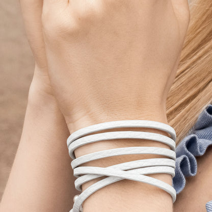 Strap Halskette / Armband - Weißes Leder matt vergoldet