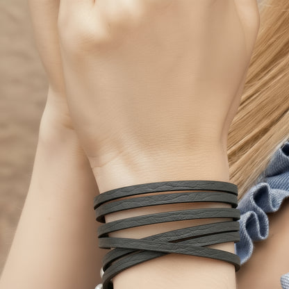 Strap Halskette / Armband - Taupe Leder matt vergoldet