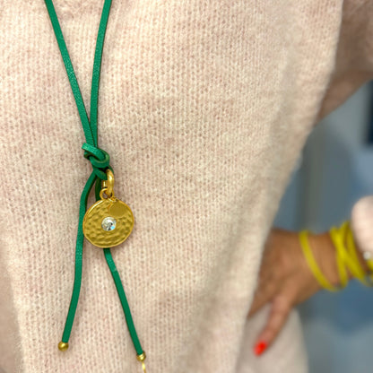 Strap Lether Necklace / Bracelet - Jolly green matt gold plated