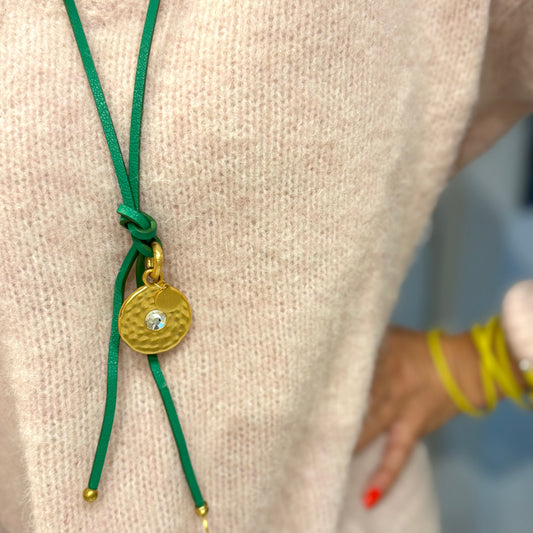 Strap Lether Necklace / Bracelet - Jolly green matt gold plated