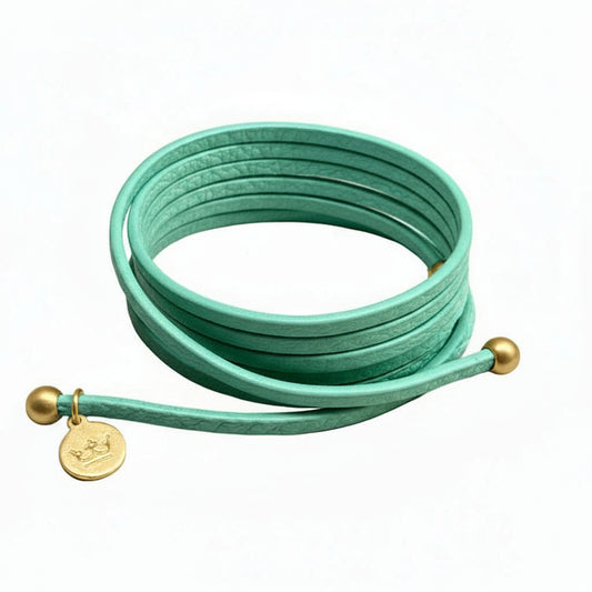 Strap Necklace / Bracelet - Mint leather matt gold plated
