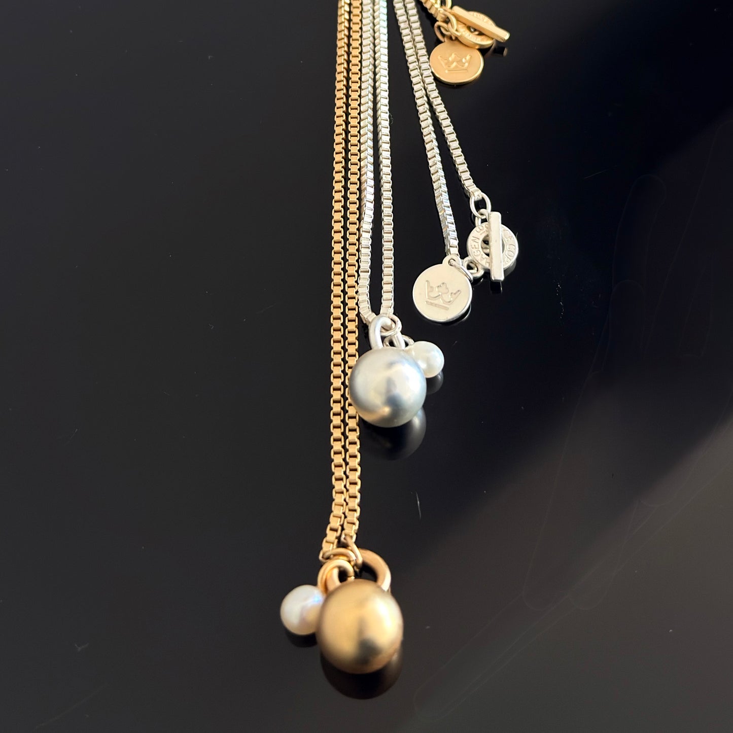 Essentials London Necklace - Ball & pearl matt gold plated - 80 CM