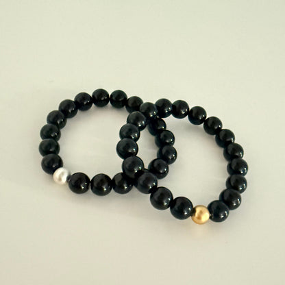 Berry Bracelet - Black Agate, matte silver plated