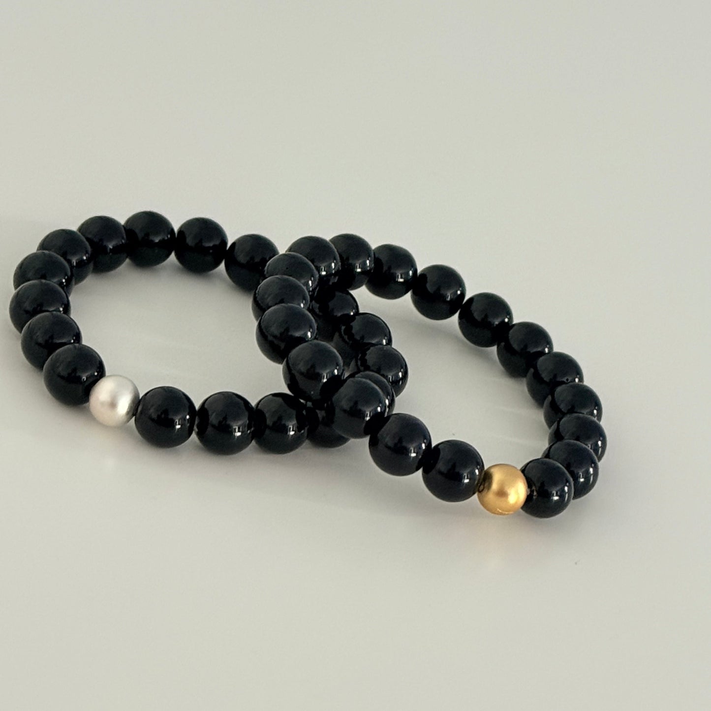 Berry Bracelet - Black Agate, matte silver plated