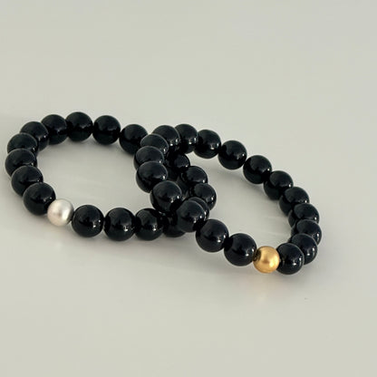 Berry Bracelet - Black Agate, matte silver plated