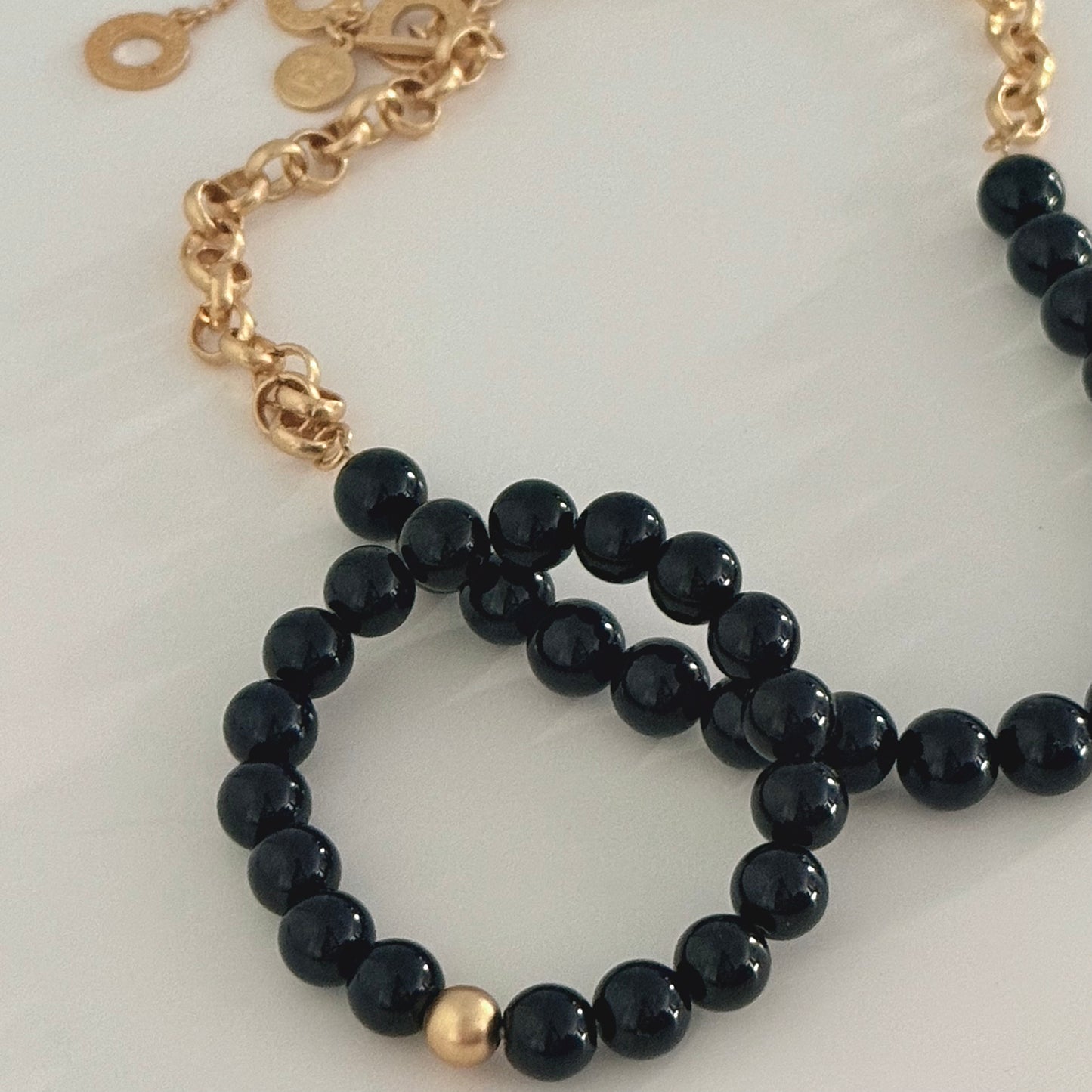 Berry Bracelet - Black Agate,  matte gold plated