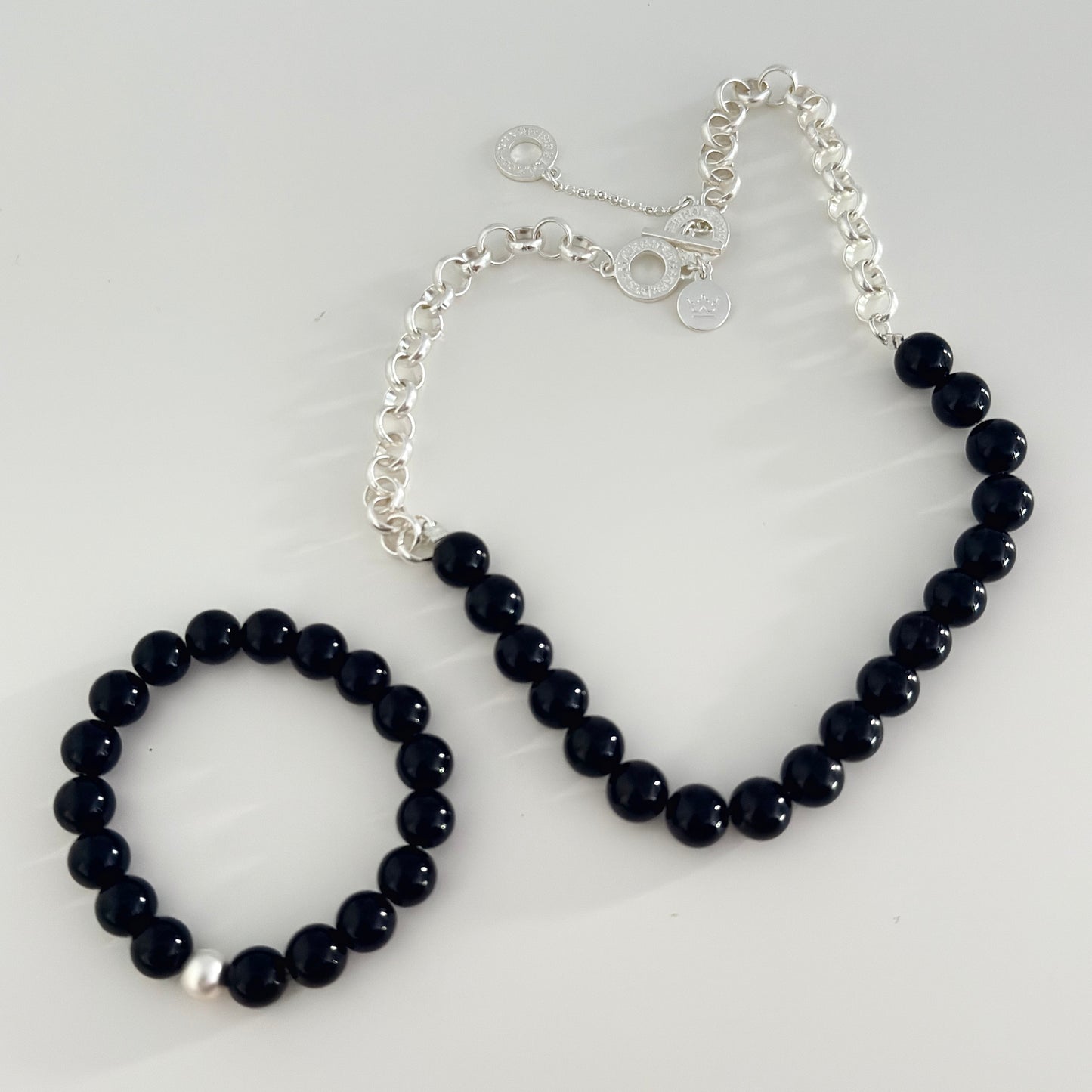 Berry Bracelet - Black Agate, matte silver plated