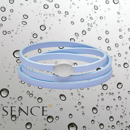 Crown Leder Wickelarmband / Halskette - Himmelblau matt versilbert