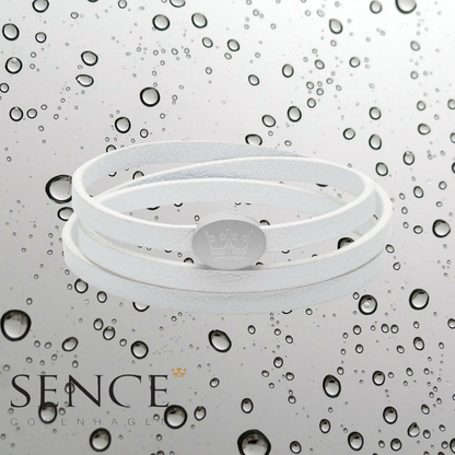 Crown Leder Wickelarmband / Halskette- Cremeweiß matt versilbert