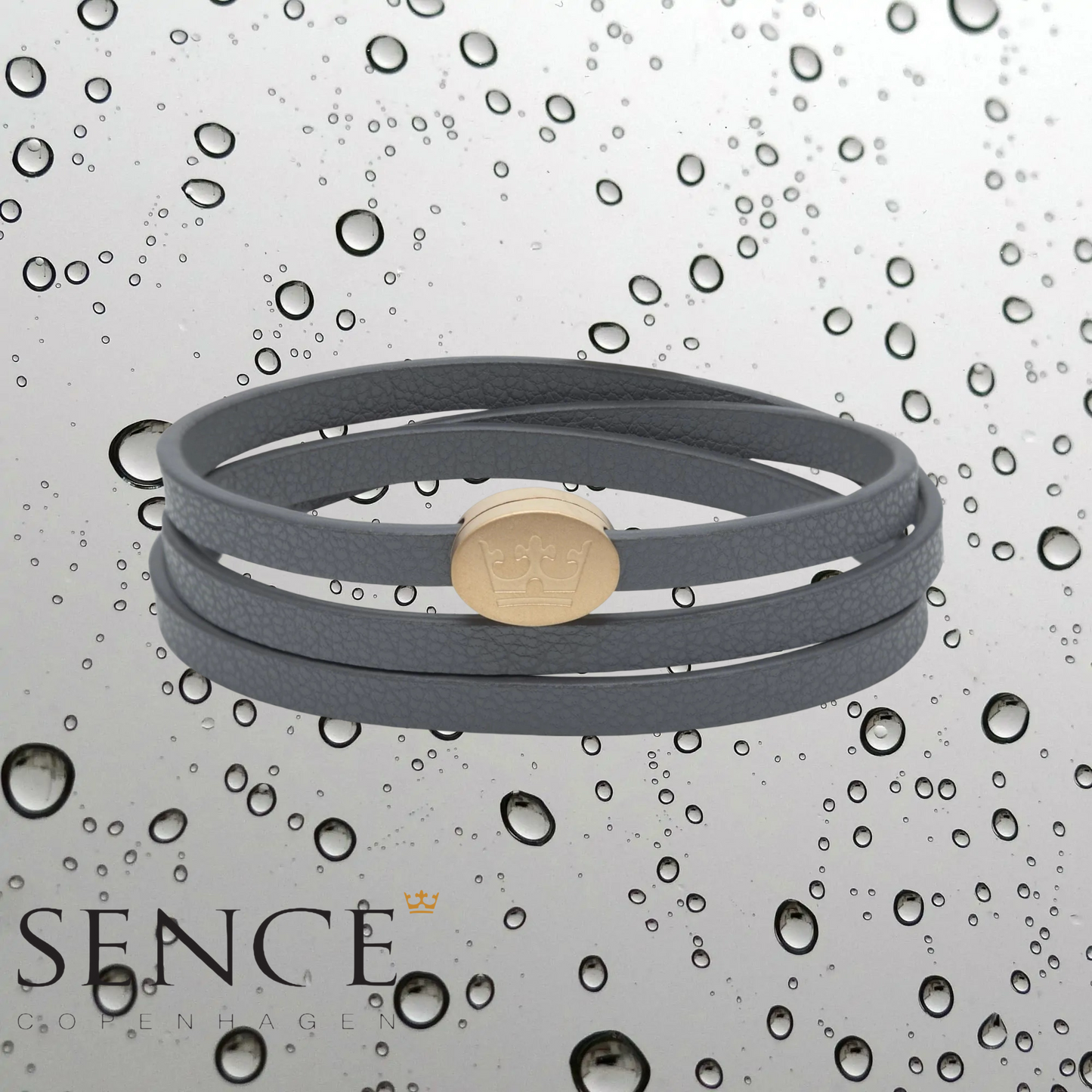 Crown Leder Wickelarmband / Halskette - Dunkelgrau matt vergoldet