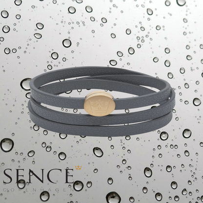 Crown Leder Wickelarmband / Halskette - Dunkelgrau matt vergoldet