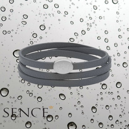 Crown Leder Wickelarmband / Halskette - Dunkelgrau matt versilbert